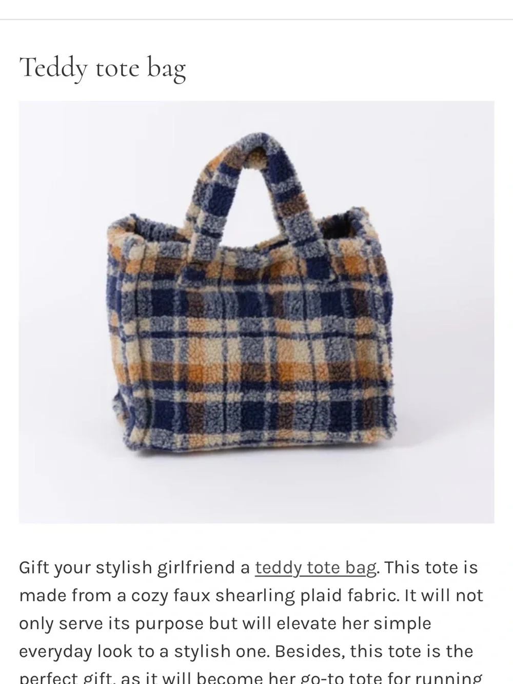 Hat Attack Teddy Tote Bag cozy plaid